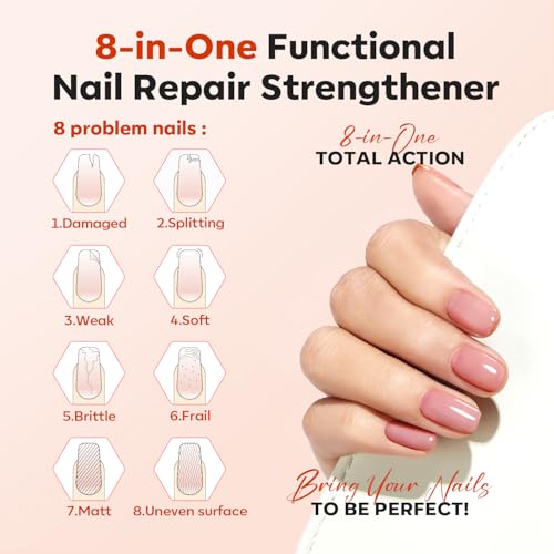 modelones Nail Strengthener and Growth Blushed Berry Nail Polish Quick Dry Nail Repair for Damaged Nails Strengthening Polish 15ml Natural Concealer Foundation Nail Care Gifts for Women - Image 2