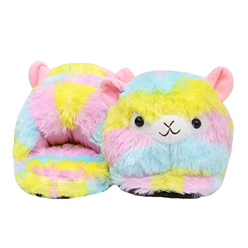 Rainbow Fluffy Alpaca Stuffed Animal Slippers Cute Plush Alpaca Slippers for Women