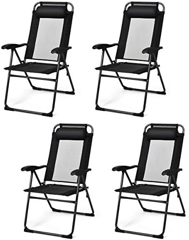 Giantex Set of 4 Patio Dining Chairs, Folding Lounge Chairs with 7 Level Adjustable Backrest, 300 Lbs Capacity, Outdoor Portable Chairs with Metal Frame