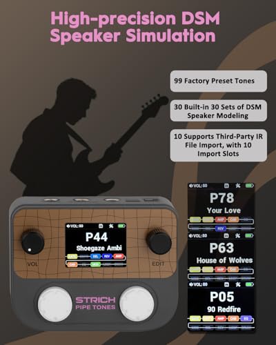 Image of STRICH Pipe Tones Pocket Multi-Effects Processor for Guitar and Bass with 10 Effect Modules 125 Effects 40s Looper 100 Drum Patterns USB Audio Interface Wireless Control (Dark Gray)