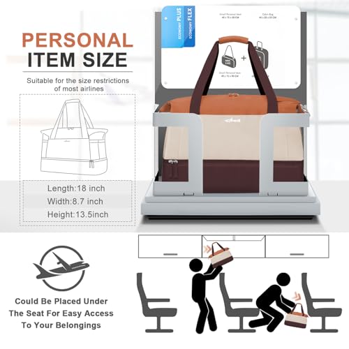 Image of Gym Bag for Women, Travel Duffel Bag with Shoes Compartment, Weekender Bag, Orange Khaki Brown, Medium