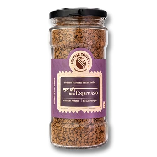 Image of Impulse Coffees Raat Ki Rani Espresso Instant Coffee Powder | Dark Roasted Arabica with Toasty Earthy Notes & Luxurious Dark Strong Aroma | Bold Espresso Brew for Cafe-Style Coffee at Home | 100 Gms