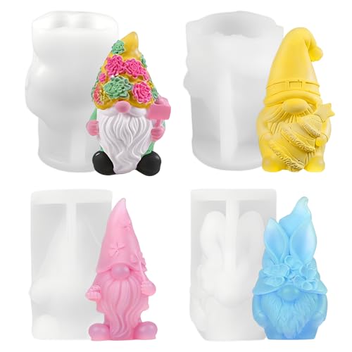 XPJBKC 4 peças moldes de silicone para duendes, moldes de silicone gnomo, 3D DIY moldes de velas para fundir, moldes de silicone para velas natalícias, decoração natalícia