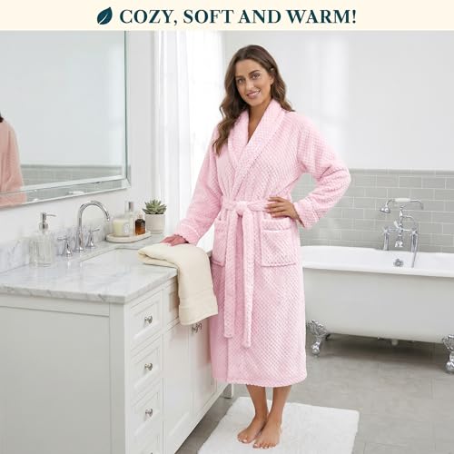 Image of PAVILIA Plush Robe for Women, Soft Fleece Long Spa Robe, Ladies Bathrobe with Pockets