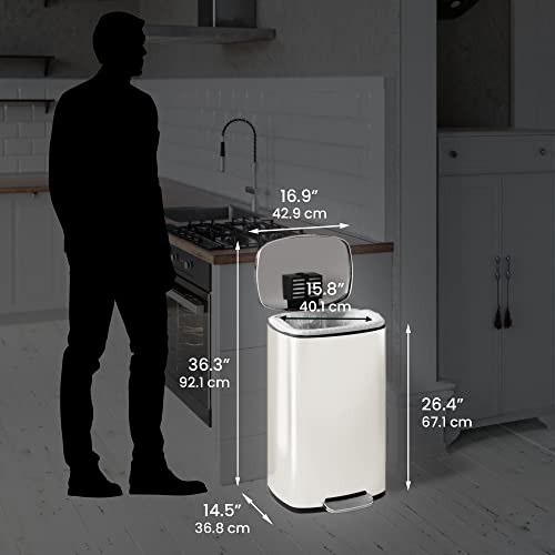 Image of iTouchless 13 Gallon Step Trash Can with Odor Filter, 50L Stainless Steel Kitchen Garbage Bin, AirNova Silent Soft-Close Lid, Fingerprint-Proof Finish, Minimalist Clean Decor Accent Ivory White Finish