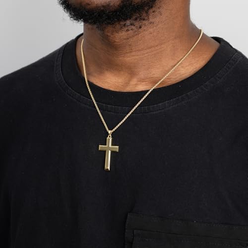14K Gold Cross Necklace for Men, Cross Pendant with Chain, Religious Faith Jewelry 20 Inch/50 cm2