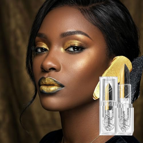 Image of Depuplum Black Gold Lipstick Glitter Lipstick for Women One Stroke Two Tone