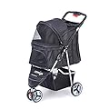comiga Pet Stroller, 3-Wheel Cat Stroller, Foldable Dog Stroller with Removable Liner and Storage Basket, for Small-Medium Pet,Black