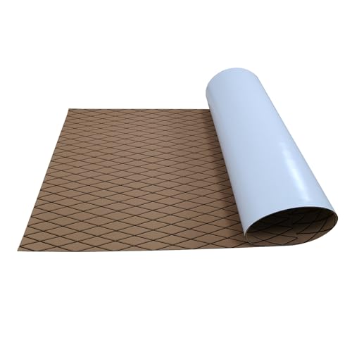 SeSiRui EVA Foam Faux Teak Boat Flooring,Self-Adhesive Teak Floor Decking Sheet for Yacht Marine Floor Carpet (Bevel Edge-Light Brown Surface Black Bottom Layer, 94.48"x43.7")