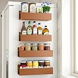 4 Pack Moveable Fridge Magnetic Spice Racks Metal Magnetic shelf for refrigerator Kitchen Spice Hang Storage Shelf (Bronze)