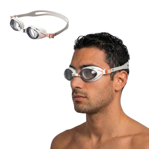 Image of AquaElite High Clarity Swimming Goggles for Men & Women| Lab tested by Experts | Dual Anti Fog Tech with UV Protection 400 | Polycarbonate Lens with Easy adjustment strap - White & Grey