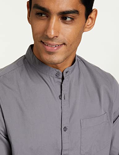 Image of Amazon Brand - Symbol Men's Solid Cotton Shirt | Chinese Collar | Casual | Plain | Full Sleeve | Summer-Regular Fit (Available in Plus Sizes)