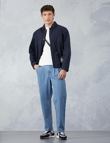 Image of Amazon Brand - Symbol Men's Pleated Baggy Fit Cotton Jeans | Mid Rise | Loose & Relaxed | Oversized Jeans Pant