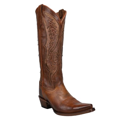 Corral Boots Womens Bronze Tooled Inlay Snip Toe Casual Boots Knee High Mid Heel 2-3" - Brown2