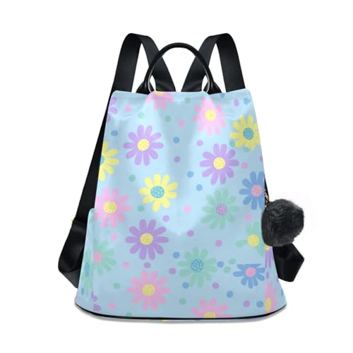 Sac à dos femme antivol bleu clair à motif fleurs et multi-poches