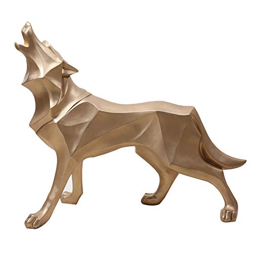 Fablcrew Loup Sculpture Ornements Sculpture Géométrique Animal Résine Statue Loup Décor Cadeau pour Maison Bureau (Or)