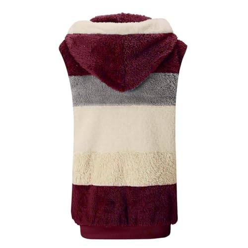 Oversized Sherpa Vest Womens Fuzzy Warm Hooded Vest Long Color Block Sleeveless Reversible Zip Up Jacket with Pockets4
