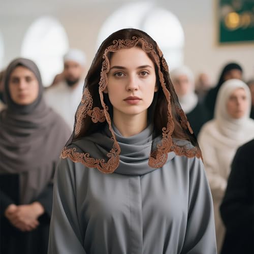 DOCILA Square Veil Women's Flower Embroidery Hair Scarf Sheer Lace Prayer Church Veils Mass Mantilla Head Coverings3