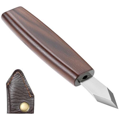 QWORK Woodworking Scribing Tool with Protective Leather Cover Precision Double-Bevel Marking Chisel High-Carbon Steel Wood Chisel