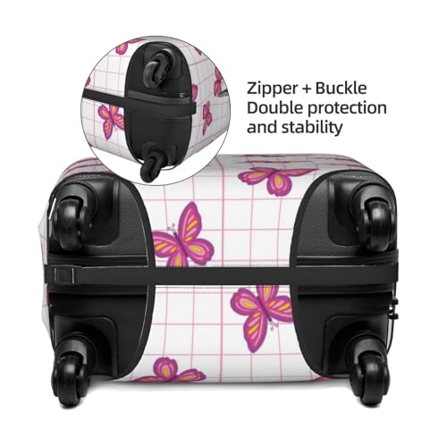 Retro Pink butterfly Grid Y2K 90s Travel Luggage Covers - Elasticity Suitcase Covers Protector for Luggage 18-32 Inch3