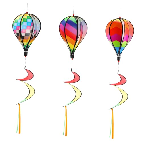 Kisangel 3Pcs Hot Air Balloon Wind Spinner Ornaments Eye Catching Hanging Decorations for Gardens Yards Outdoor Parties and Picnics Premium Cloth Material