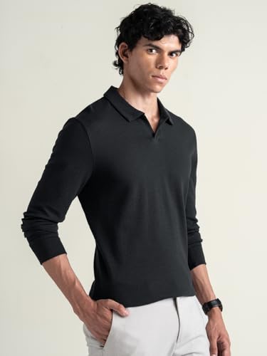 Image of DAMENSCH Statement Popcorn Johnny Collar Full Sleeve Polo with Premium Cotton Blend, Popcorn Texture, Colours by High-IQ Dyes Heavy Weight Fabric T-Shirt for Men