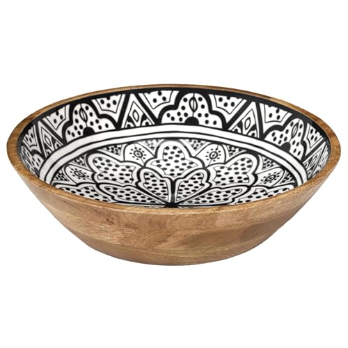 HOME DECO FACTORY - KA0568 Ensaladera de Madera de Mango Dune Negro, Diseño Moderno, para Ensaladas, Frutas, Decoraciones, Fácil Mantenimiento, Diámetro 28 cm, Marrón, Blanco, Negro