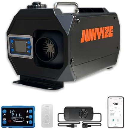 JUNYIZE 12V 110V 8KW Diesel Air Heater, Muffler, Portable Diesel Parking Heater with LCD Monitor & Remote Control for Tent, Car, RV, Truck, Camper, Trailer, Motorhome