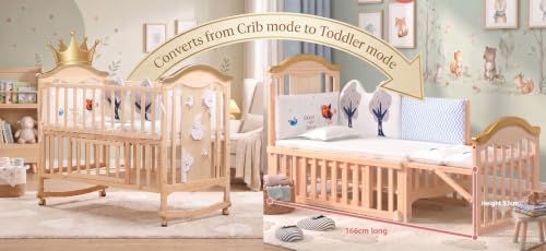 Image of BabyTeddy 16 in 1 (Forest Theme) Original Patented Baby Crib, Baby Cot, Toddler Bed,Cradle Rocker,Convertible Desk,Kid's Sofa Mode Mosquito Net,Soft Mattress Diaper Changing Station