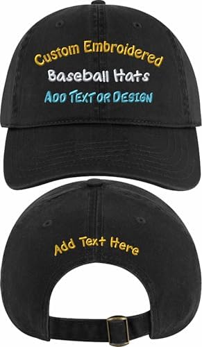 Custom Embroidered Hat Front and Back Add Text or Design (Dad Hat -Black)