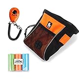 JAXplanet Dog Training Bag Set - Dog Training Clicker & Treat Holder for Dog Training/Dog Treat Pouch +Training Clicker+FreeGift (Small/Freesize, Treat Pouch/Clicker-Orange&Black+FreeGift)