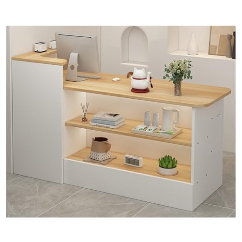 Banco reception: ampio piano di lavoro, area di stoccaggio aperta, può contenere computer; vano di stoccaggio aperto, for riporre oggetti di uso quotidiano, facile da prendere e riporre; contenitore a cassetto, comodo e veloce, apertura e chiusura fluide; ampie ante degli armadietti, schedari, ampio spazio di stoccaggio nelle ante degli armadietti, riduzione della polvere, più ordine.