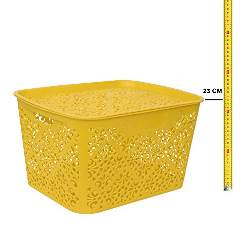 Image of Cutting EDGE Plastic Turkish Storage Basket with Lid,Large,Yellow(Set of 1)