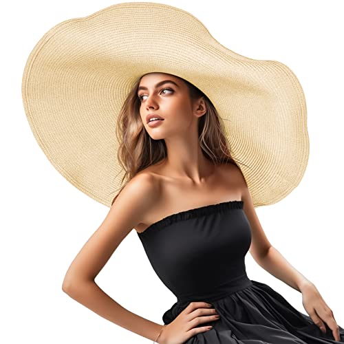 Sombrero de paja playero grande con ala ancha para mujer miniatura 1