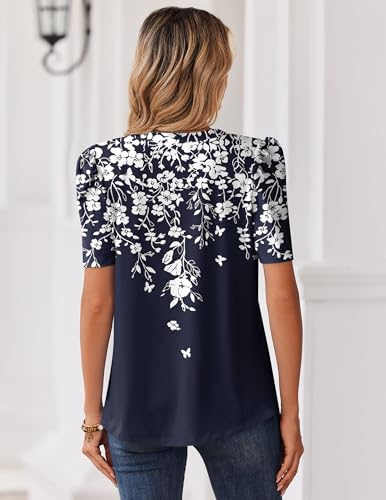 Image of Zeagoo Women Blouses Puff Short Sleeve Tops V Neck Dressy Casual Spring Shirts Boho Floral Cute Clothes 2026