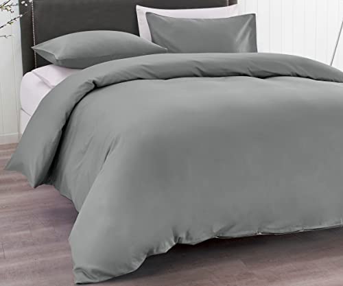 贅沢なセミダブル毛布団カバー 最も柔らかい400スレッドカウント 綿100%の高密度ソフト生地 自然な通気性 クールとヘルシー オールシーズン 洗濯機で洗える 掛け布団カバ & ふとんカバー セミダブル(170x210cm ダークグレー