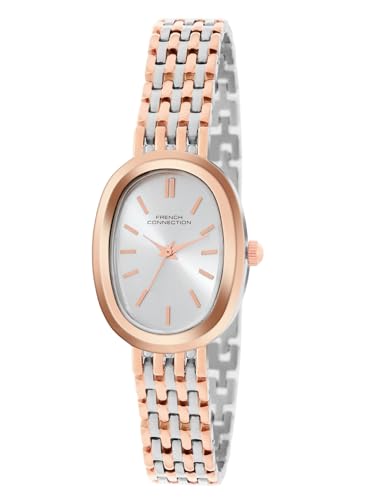 Image of French Connection Sunray Silver Oval Dial with Rose Two Tone Stainless Steel Strap Watch for Womens - FCN0130RTM