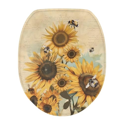 Bivxisrvo Sunflowers Butterfly Print Bathroom Toilet Lid Seat Toilet Protector Cover Soft, Dustproof Polyester Fabric Toilet Seat Cover Covers Stains, Stays Clean, Easy To Install