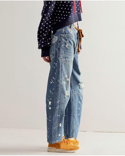 LifeShe Women's Baggy Barrel Jeans Casual Boyfriend Mid Rise Drawstring Wide Leg Denim Pants3