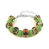 Verona Charm Bracelet with Crystal Beads Snake Chain with Beads crystal charm bracelet for Women (Green)