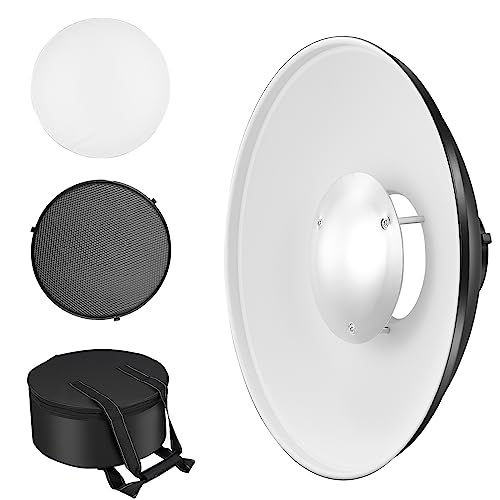 Soonpho Metal Beauty Dish 55 cm/21.6 inch Bowens Mount Reflector with Black Honeycomb Grid,White Diffuser and Storage Bag,Photo Studio Strobe Flash Reflector Compatible with NEEWER Godox SK400 SL150