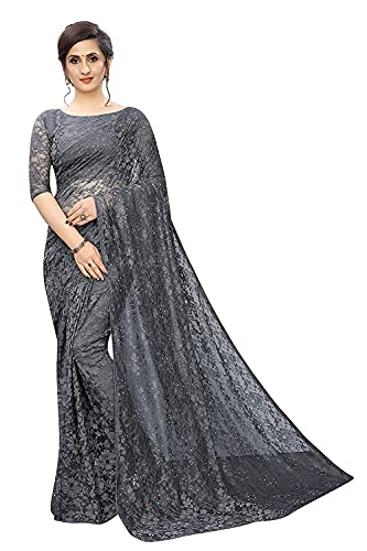 Sari jacquard en coton mélangé haute qualité grise Aashita Creations