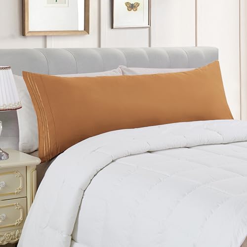 Image of Elegant Comfort Luxury Ultra-Soft 1-Piece Body Pillowcase - 1500 Premium Hotel Quality Microfiber Double Brushed - Wrinkle Resistant, Body Pillowcase Size, Bronze