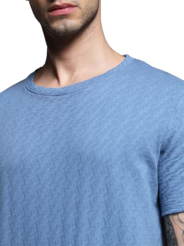 Image of Jack & Jones Men Cotton Regular Self Design Round Neck T-Shirt