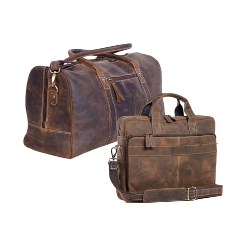 Leather briefcase Laptop Messenger Bags and Leather Travel Overnight Weekend Gym Sports Duffle Bag for Men & Women