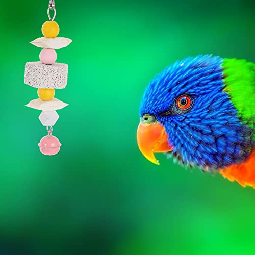Balacoo Parrot Chew Toy Cuttlebone Cuttlefish Bone Bird Parrot Beak Grinder Hanging Parrot Bite Toy with Bell Birds Cage Toy for Cockatiel Conure Parakeet Pink - Image 3