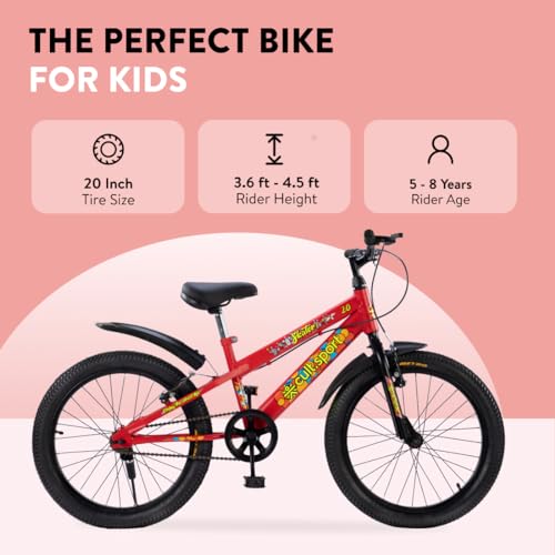 Image of CULTSPORT Cult Skater 20T Red Kids Cycle for 5-8 Years Unisex, Single Speed Cycle /Bicycle with Complete Accessories