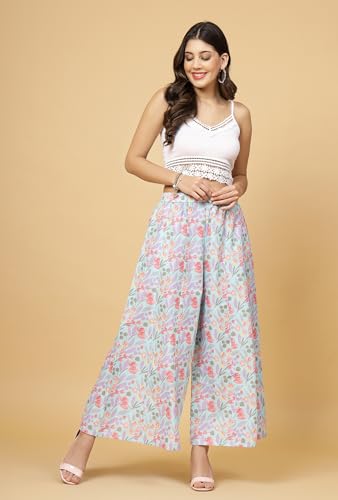 Image of Pistaa's Women's Regular Fit High Rise Pure Cotton Big Flair Printed Regular Palazzo