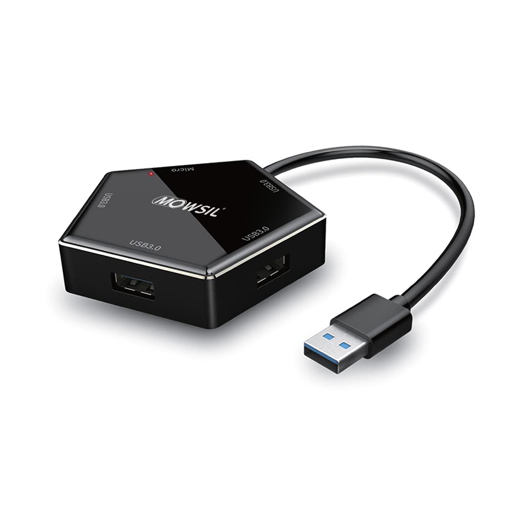 MOWSILUSB Hub 3.0, 4 Port Data USB Hub Extension USB Splitter for Laptop Portable USB A Hub Multi USB Port Expander for Windows PC,Surface Pro,MacBook Air,Mac Mini/Pro,XPS,Flash Drive with 1M Cable