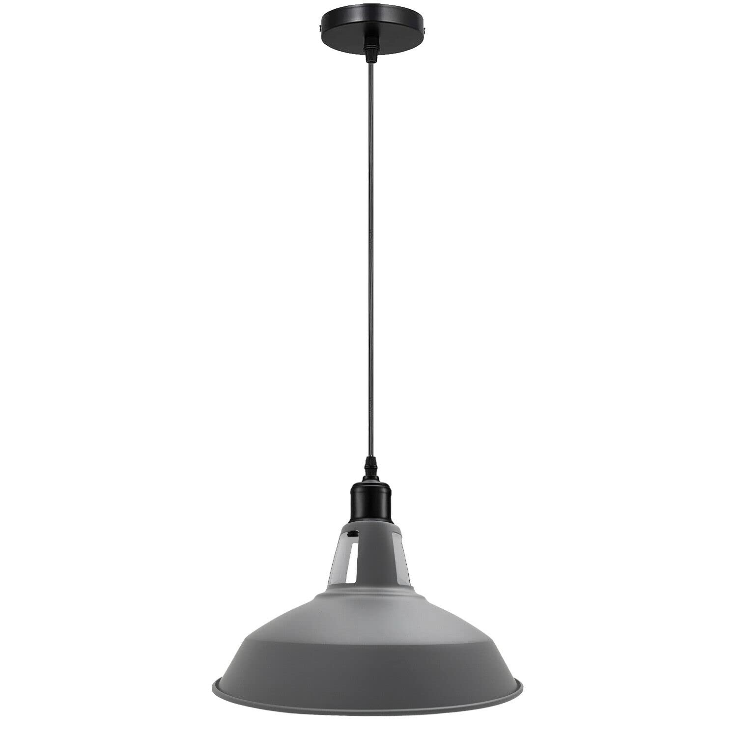 Ledsone Grey Industrial Vintage E27 One Head Ceiling Hanging Adjustable Pendant Lamp With Barn Slotted Light Shades For Kitchen Restaurant Bar Balcony